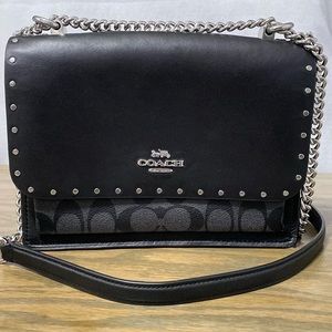 Like new Coach black leather & signature canvas 2-way crossbody